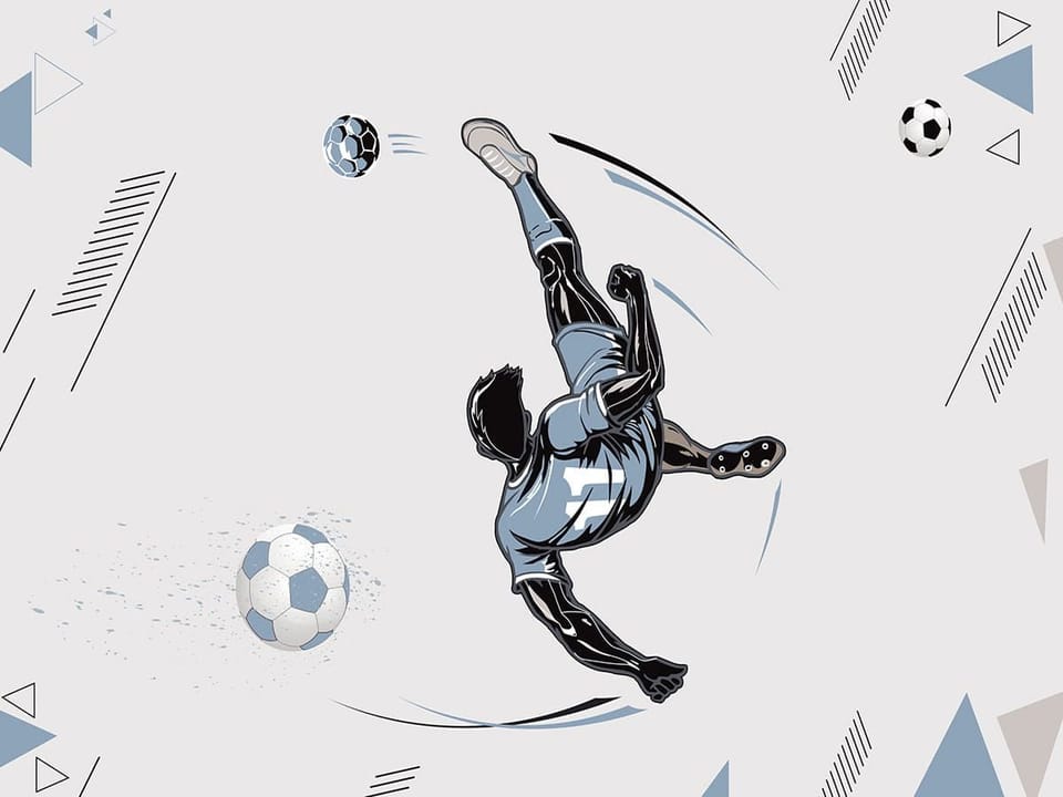 Fototapeta Piłkarz w przewrotce na jasnym tle