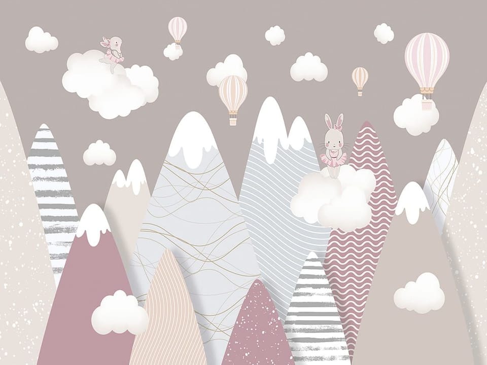 Fototapeta Góry z chmurami i balonami