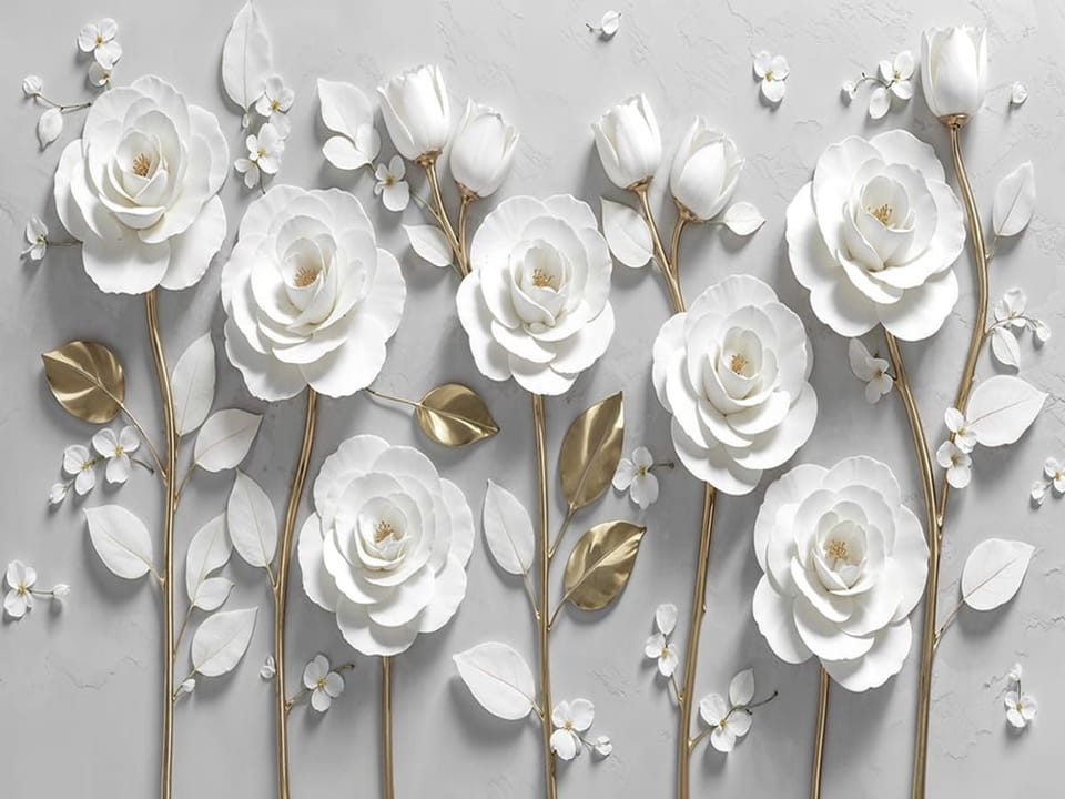 Fototapeta Białe róże na złotych łodygach