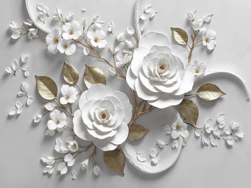 Fototapeta Białe kwiaty na szarym tle