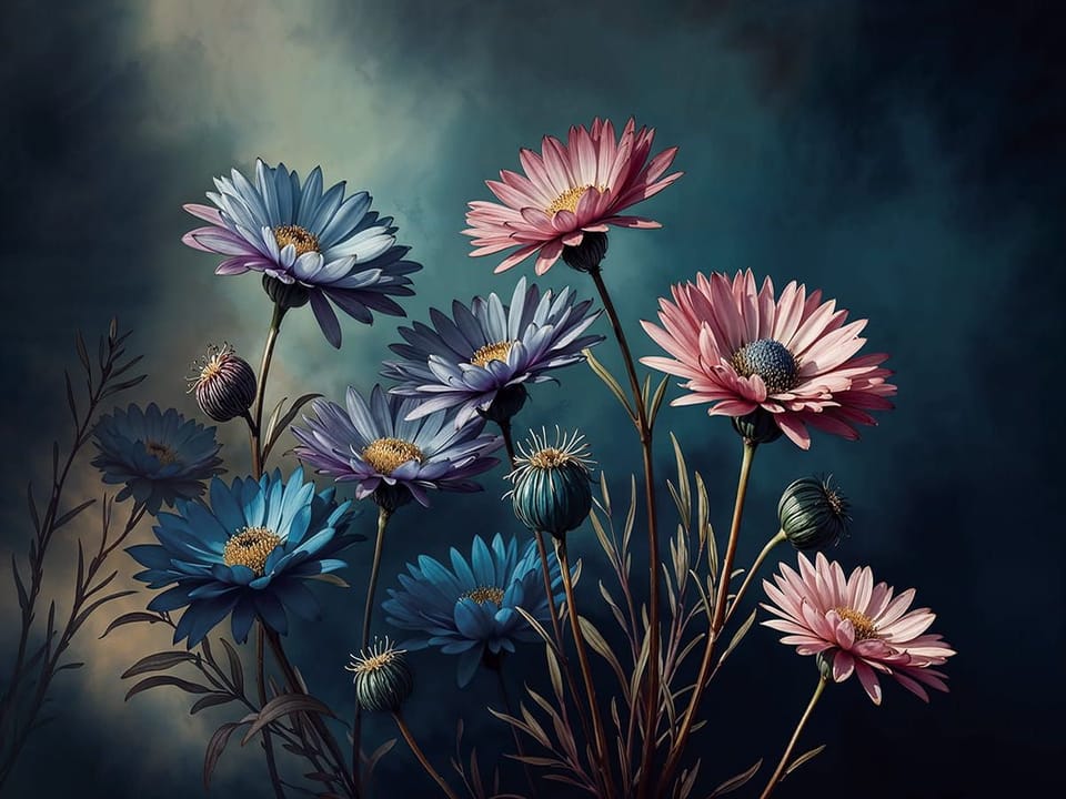 Fototapeta Egzotyczne kwiaty na ciemnym tle