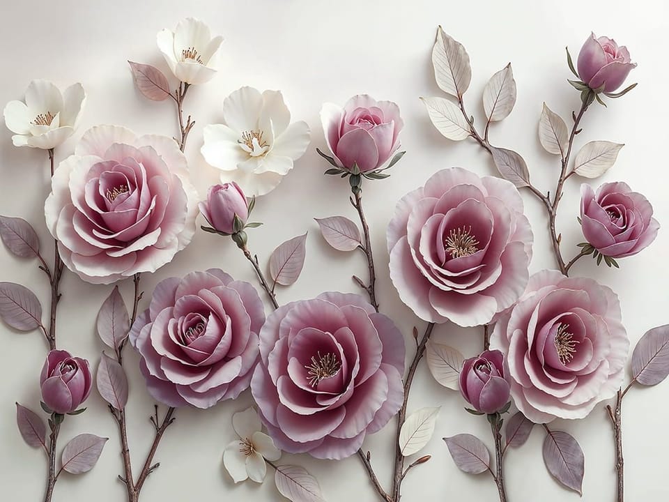 Fototapeta Róże na Gałązkach z Białymi Kwiatami