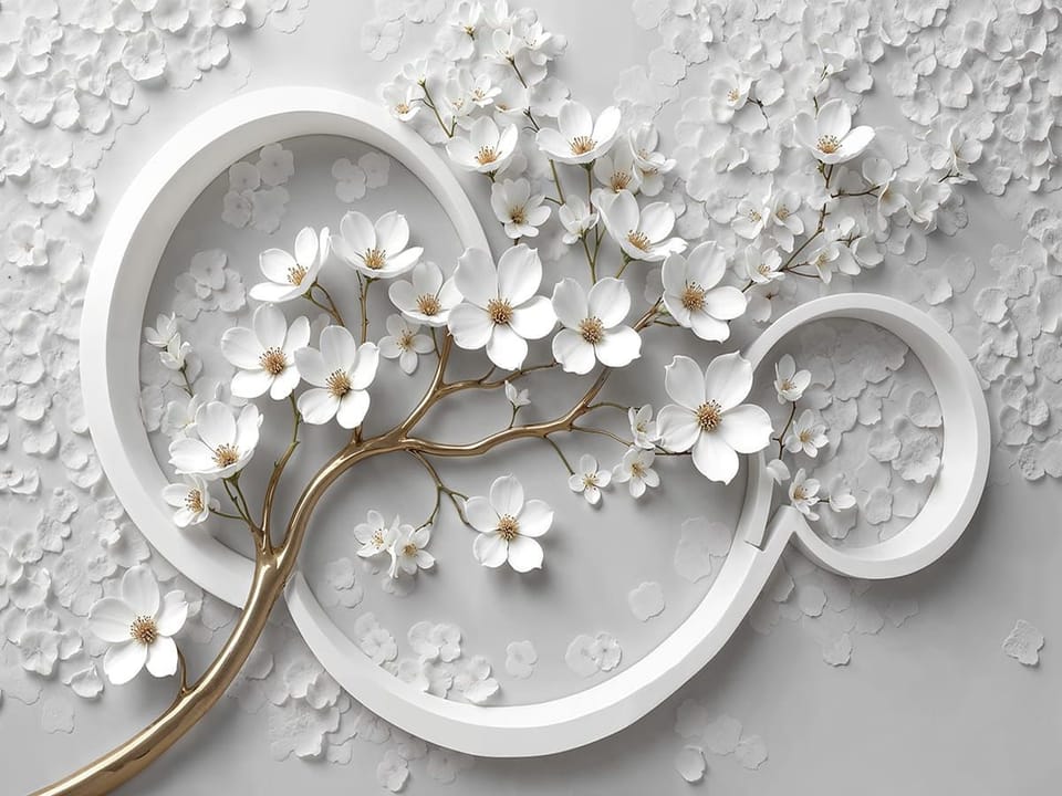 Fototapeta Gałąź z białymi kwiatami 3D