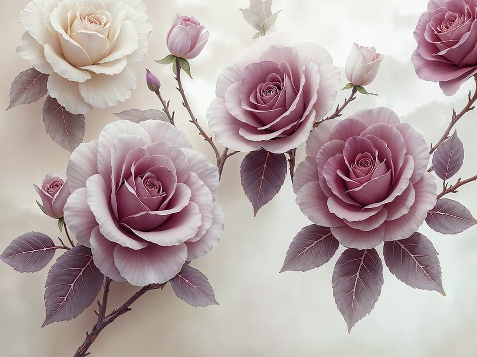 Fototapeta Róże na gałązkach z liśćmi