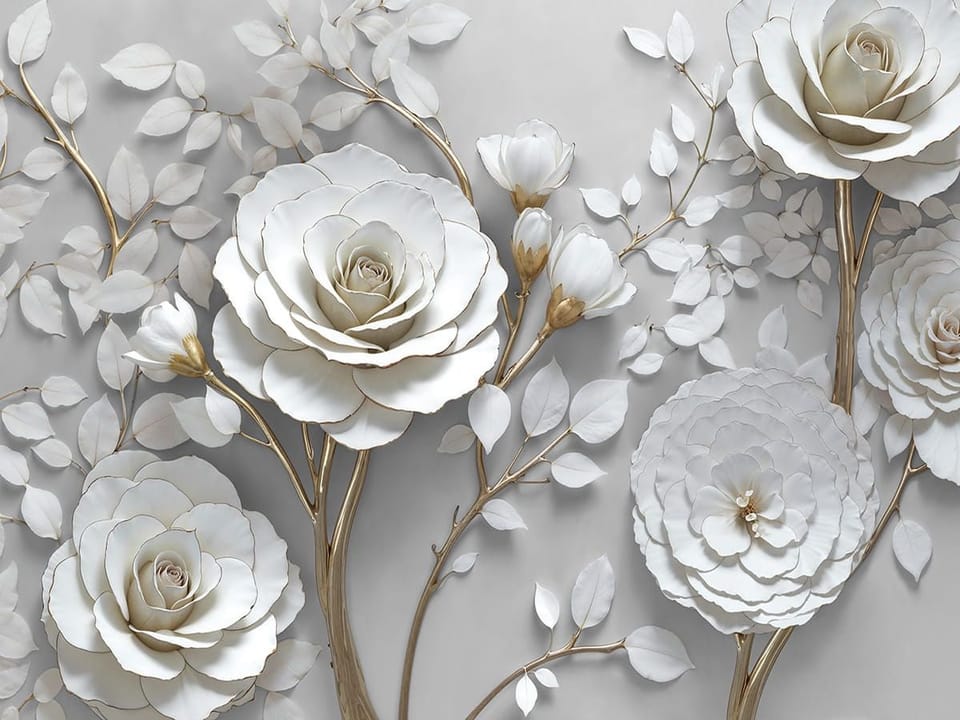 Fototapeta Eleganckie białe róże z liśćmi