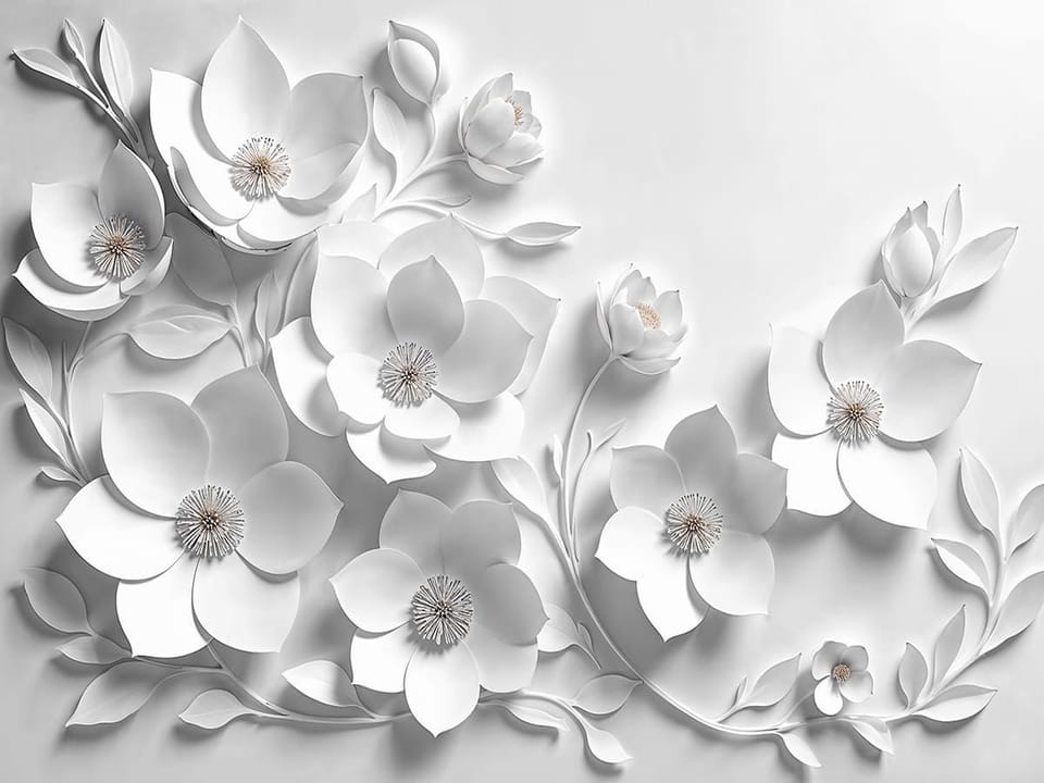 Fototapeta Białe Kwiaty na Gałęziach 3D