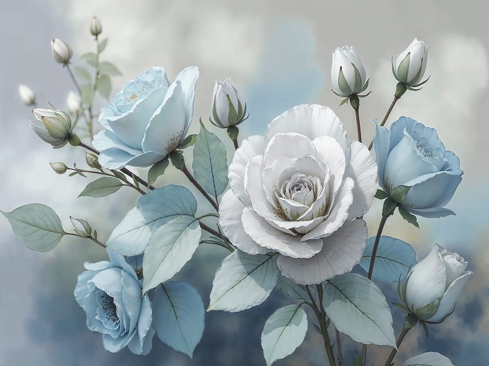 Fototapeta Bukiet Niebieskich i Białych Róż