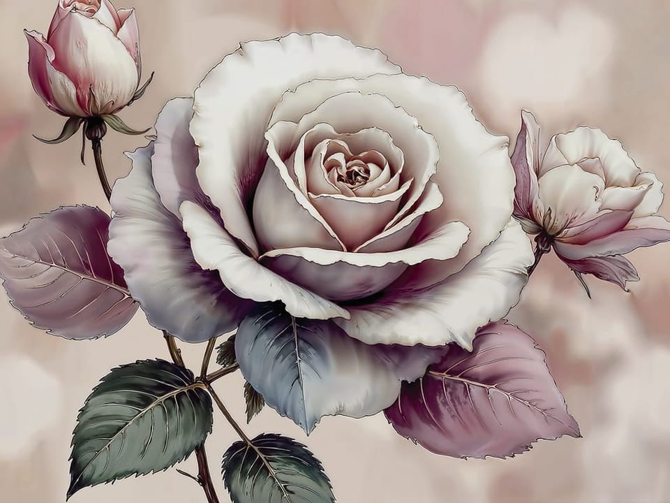 Fototapeta Biała róża z różowymi pąkami