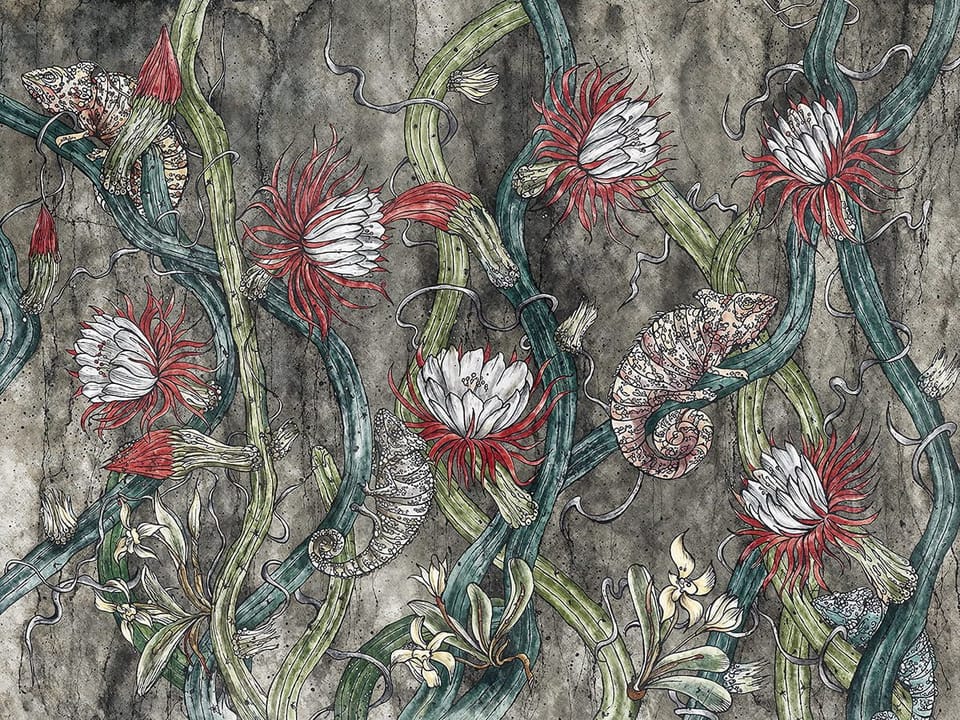 Fototapeta Kwiaty i Pnącza na Ciemnym Tle