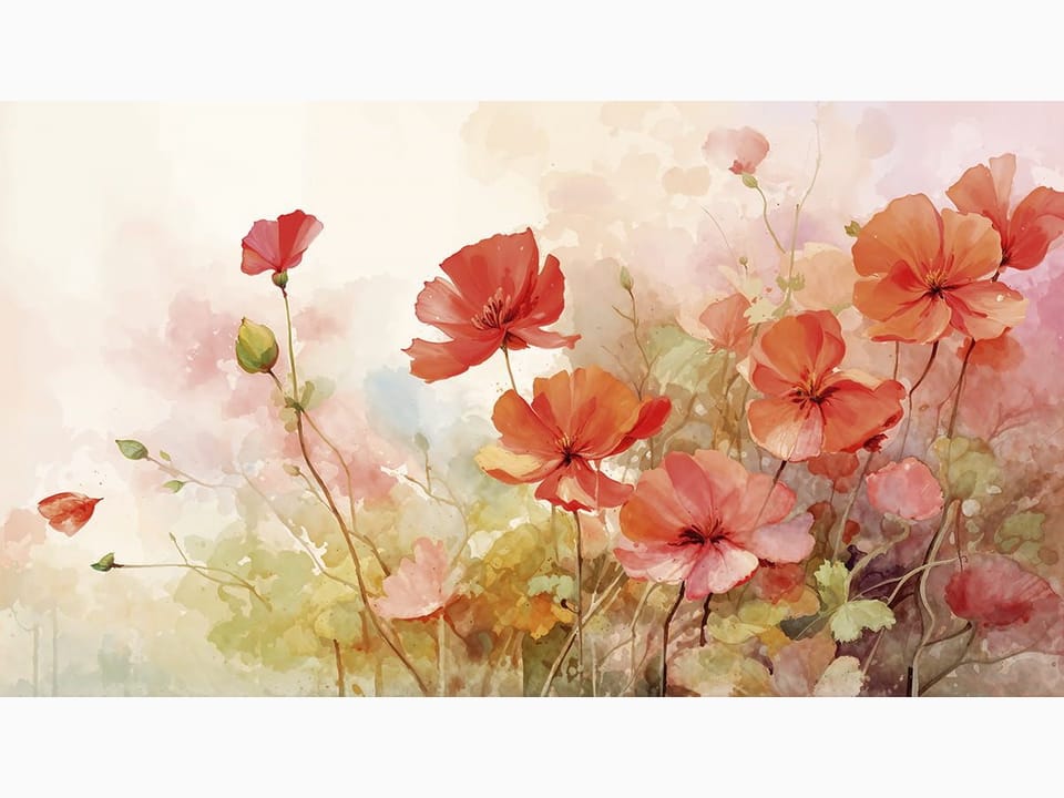 Fototapeta Czerwone maki na tle akwareli