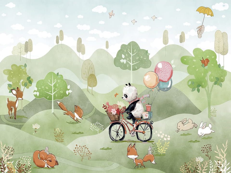 Fototapeta Panda na rowerze z balonami