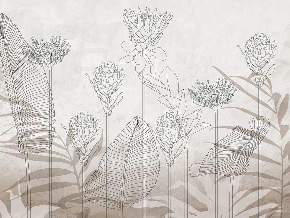 Fototapeta Kwiaty i liście w stylu linearnym