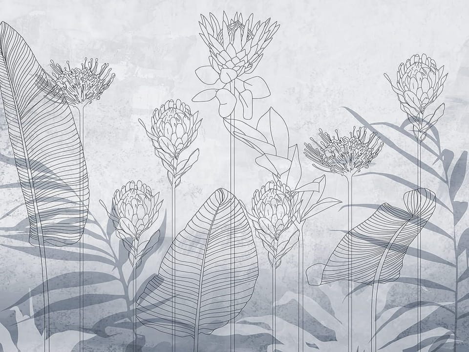 Fototapeta Szkicowane Kwiaty i Liście