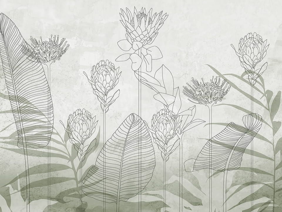 Fototapeta Kwiaty i liście w delikatnej linii