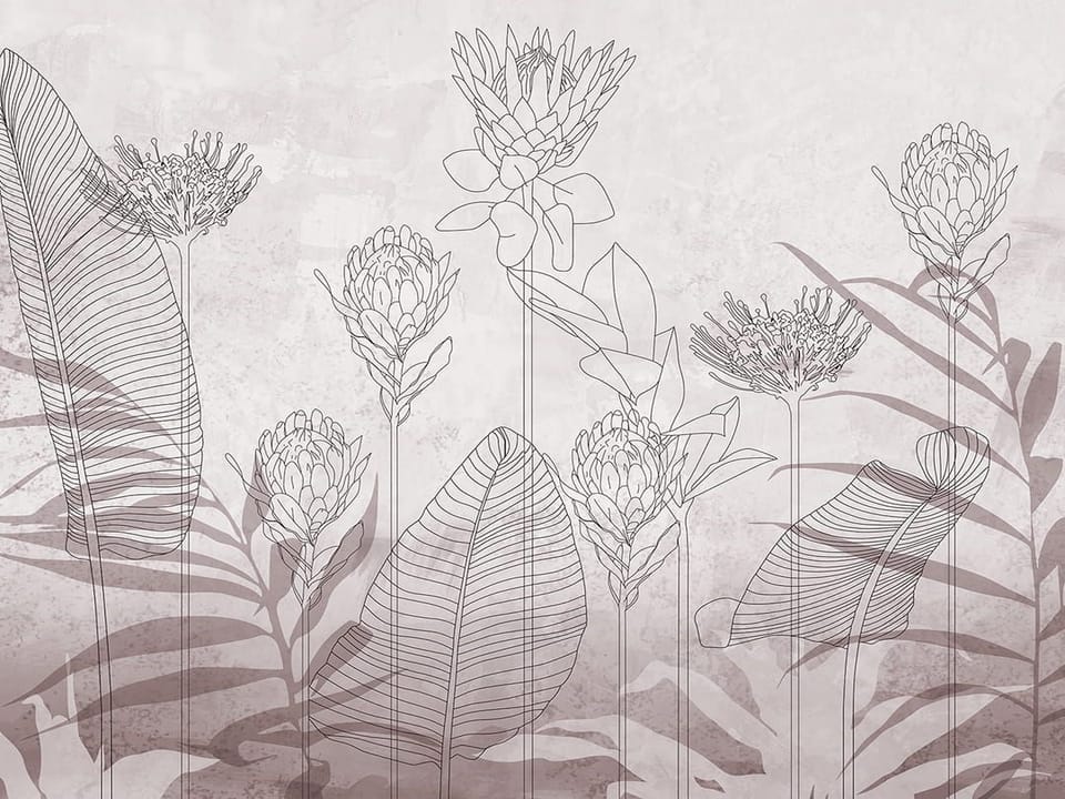 Fototapeta Kwiaty i liście w linii na tle