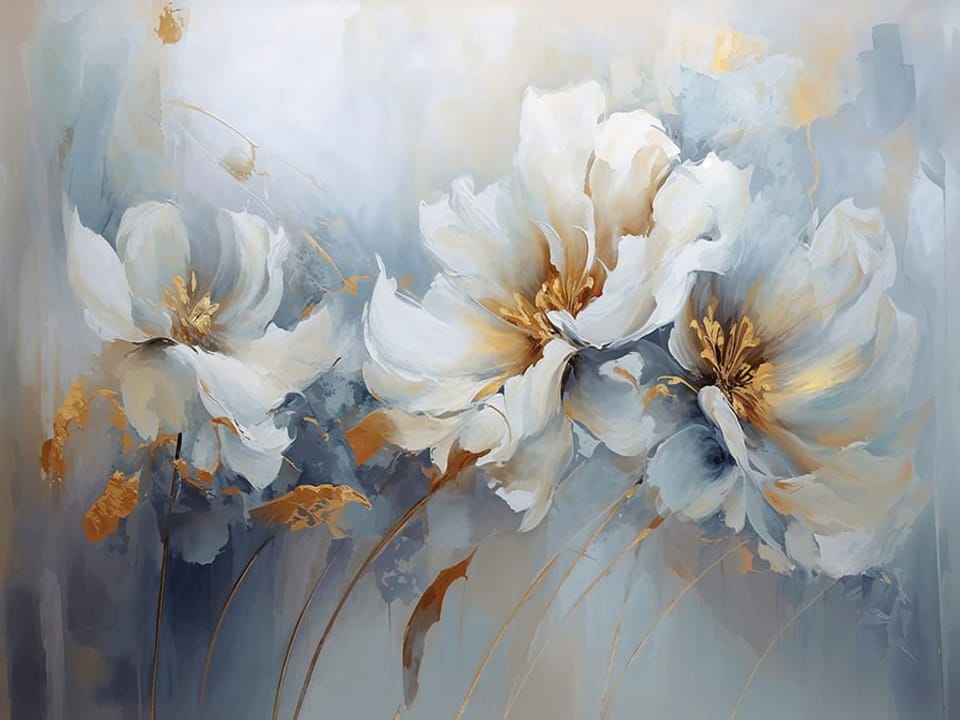 Fototapeta Trzy białe kwiaty na niebieskim tle