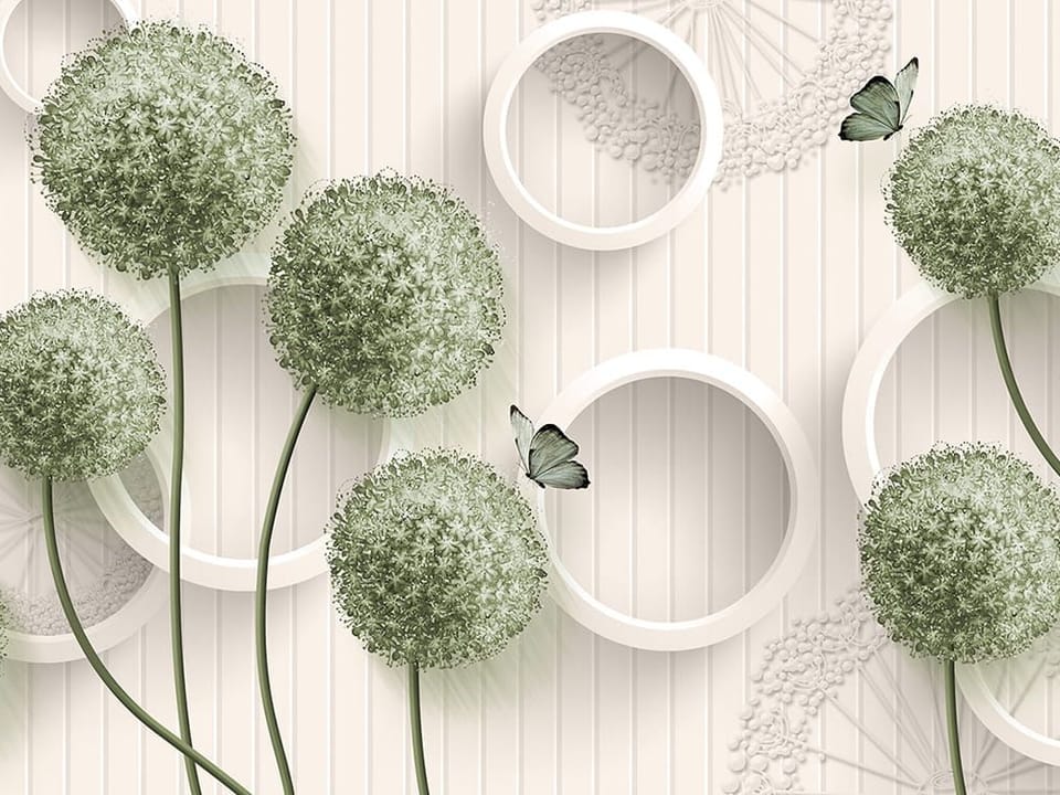 Fototapeta Kwiaty 3D z białymi okręgami