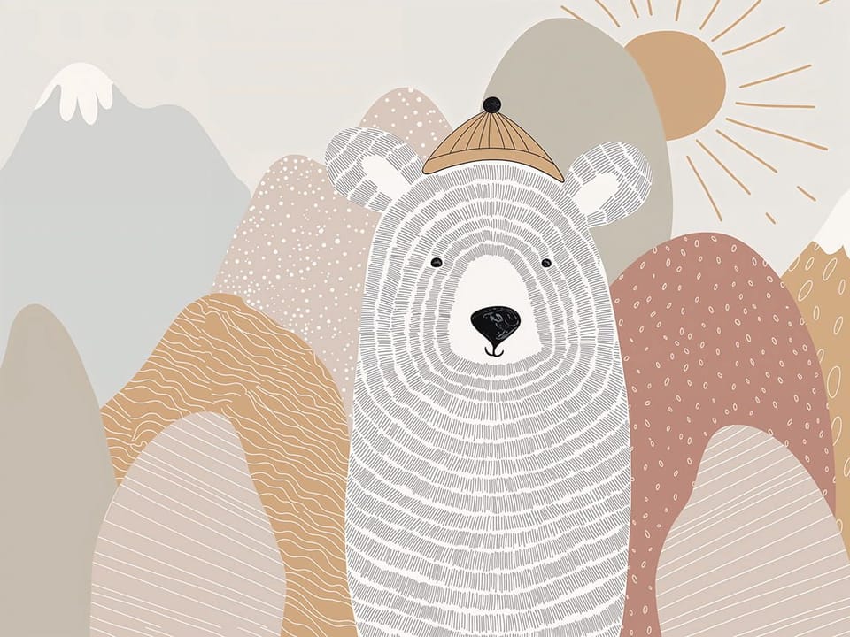 Fototapeta Niedźwiedź w czapce na tle gór