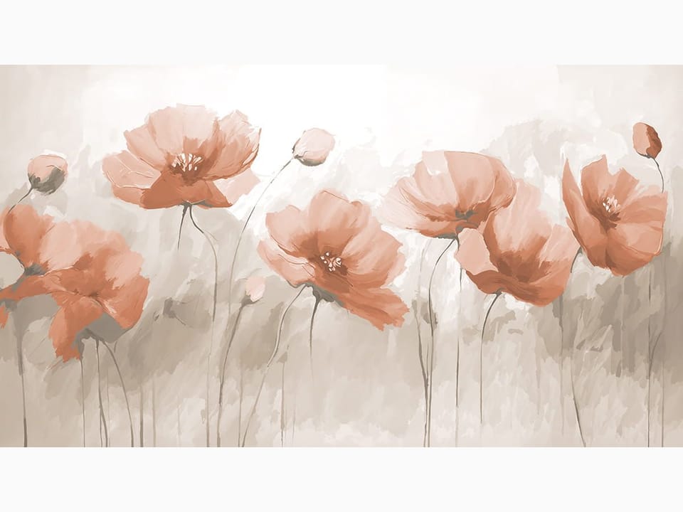 Fototapeta Czerwone maki na jasnym tle, czerwony