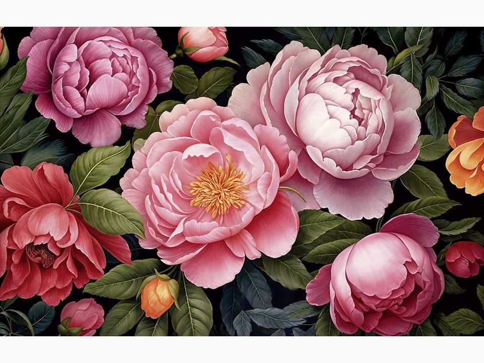 Fototapeta Różowe piwonie na czarnym tle