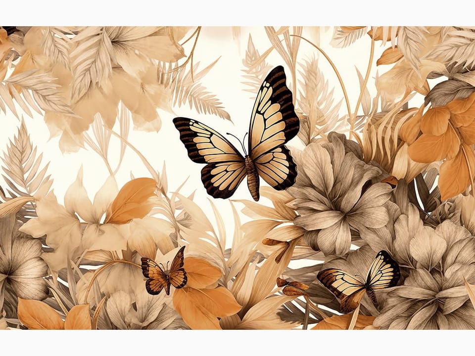 Fototapeta Motyl wśród liści i kwiatów