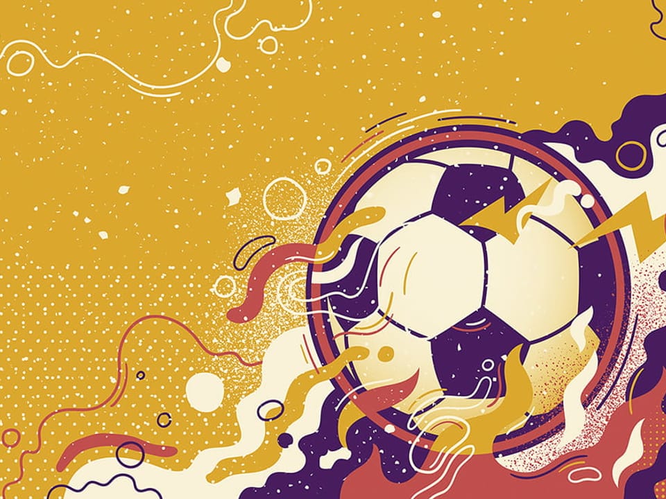 Fototapeta Piłka nożna w ruchu na żółtym tle