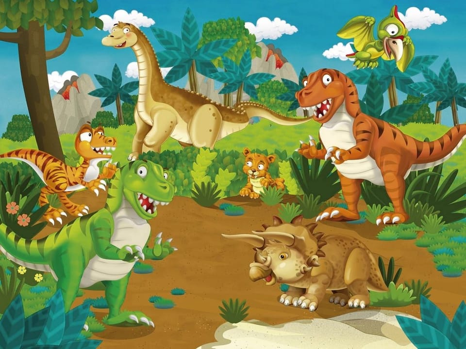 Fototapeta Kolorowe Dinozaury na Polanie na wymiar