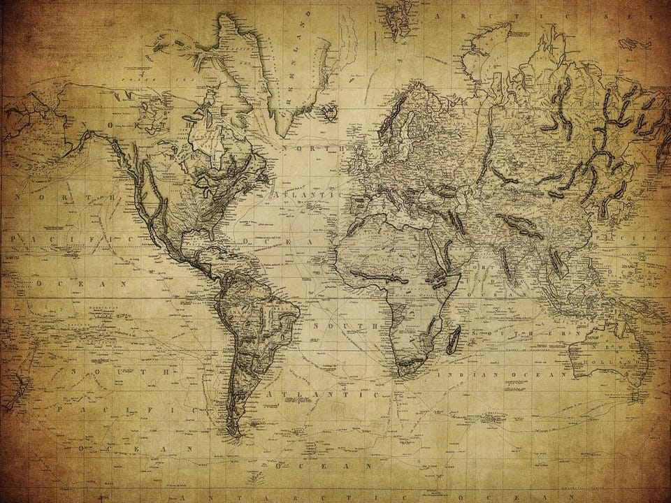 Fototapeta Stara mapa świata z kontynentami na wymiar