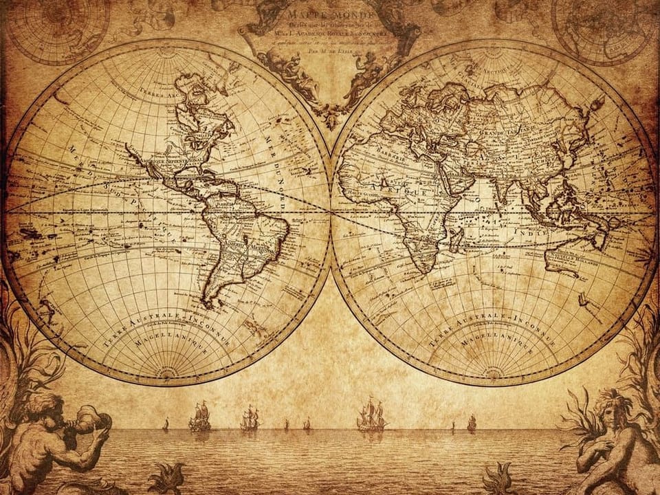 Fototapeta Stara mapa świata z globusami na wymiar