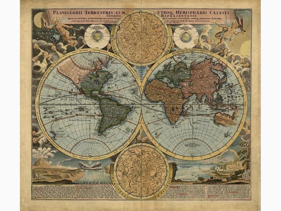 Fototapeta Starożytna mapa z globusami na wymiar