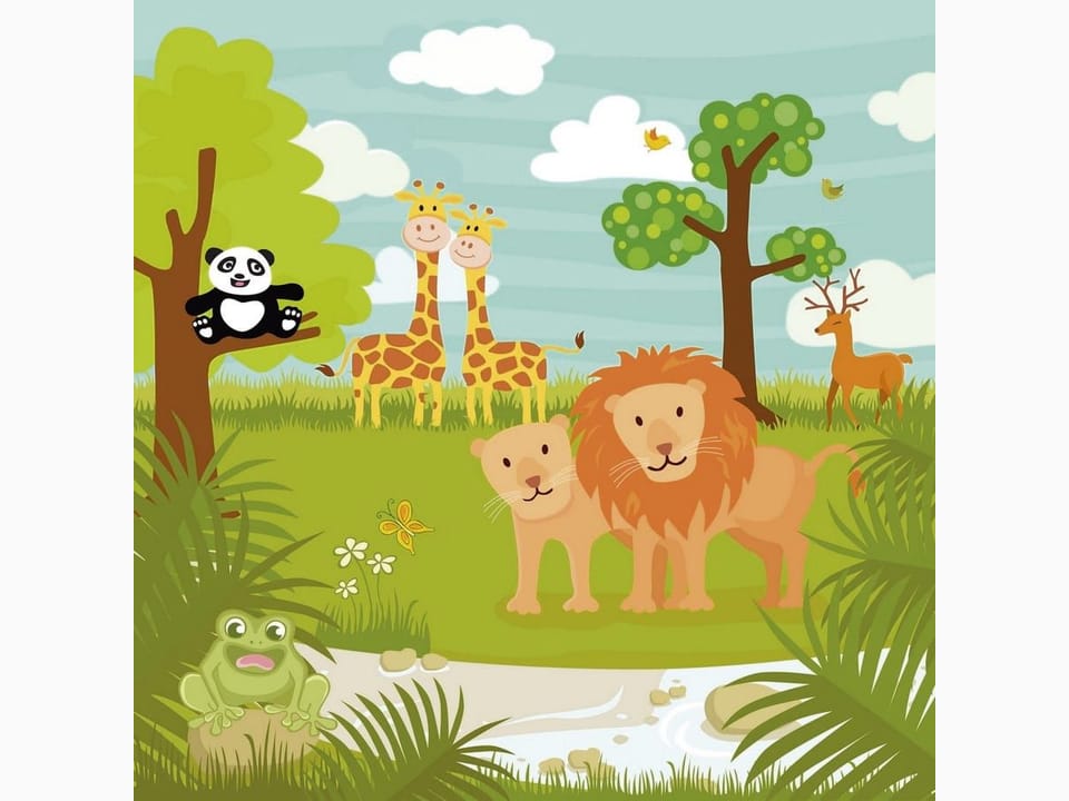 Fototapeta Lew i lwica na zielonej polanie