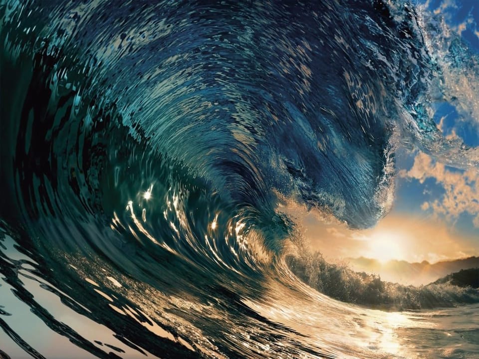 Fototapeta Wielka fala oceaniczna o zachodzie na wymiar
