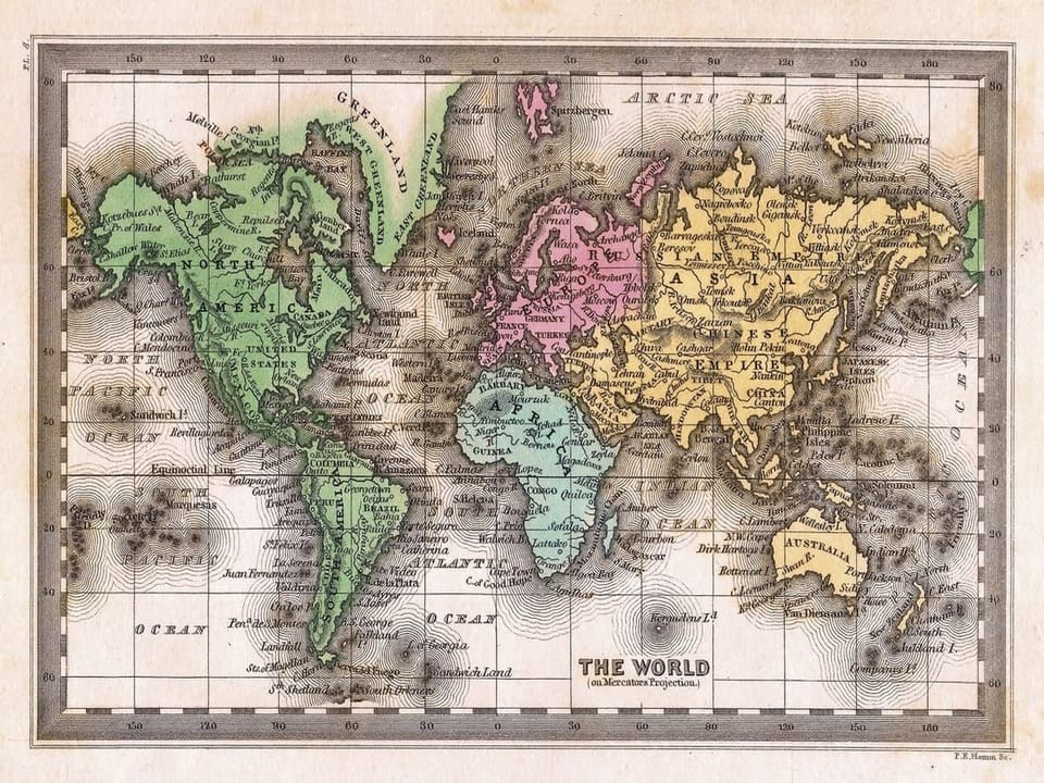 Fototapeta Stara mapa świata z kontynentami na wymiar