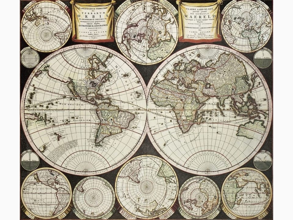 Fototapeta Stara mapa świata z globusami na wymiar
