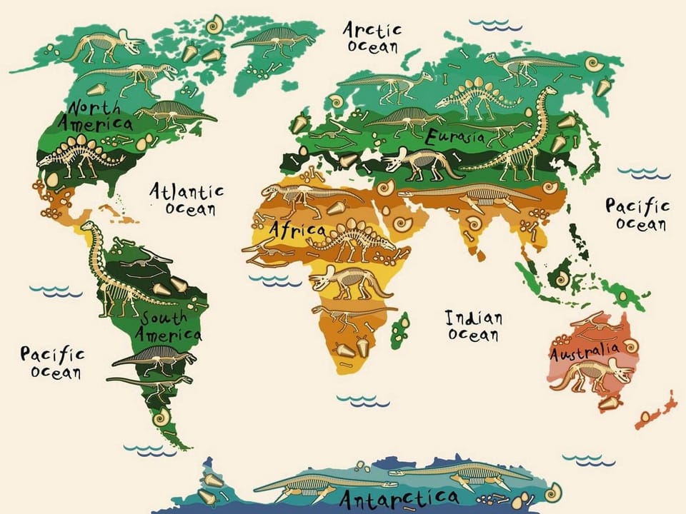 Fototapeta Mapa świata z dinozaurami na wymiar