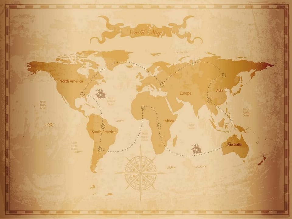 Fototapeta Stara mapa świata z kontynentami na wymiar