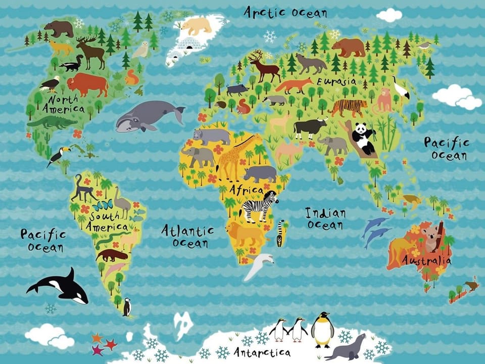 Fototapeta Mapa świata z zwierzętami na wymiar