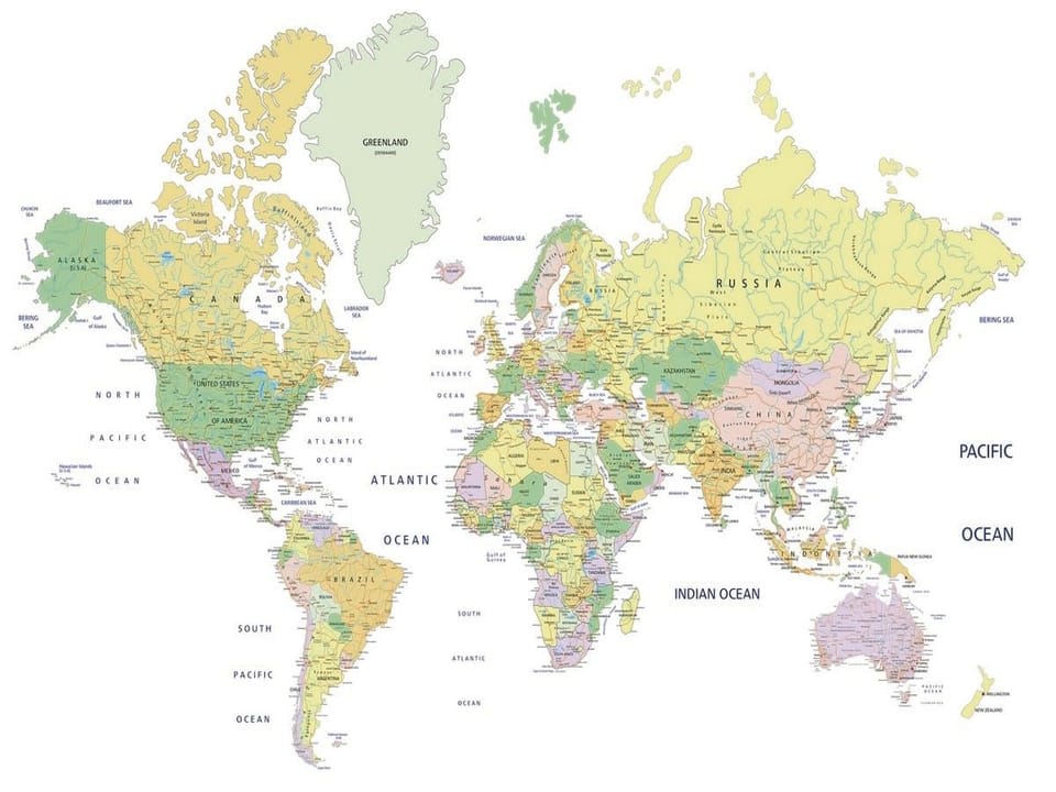 Fototapeta Mapa świata z kontynentami i krajami na wymiar