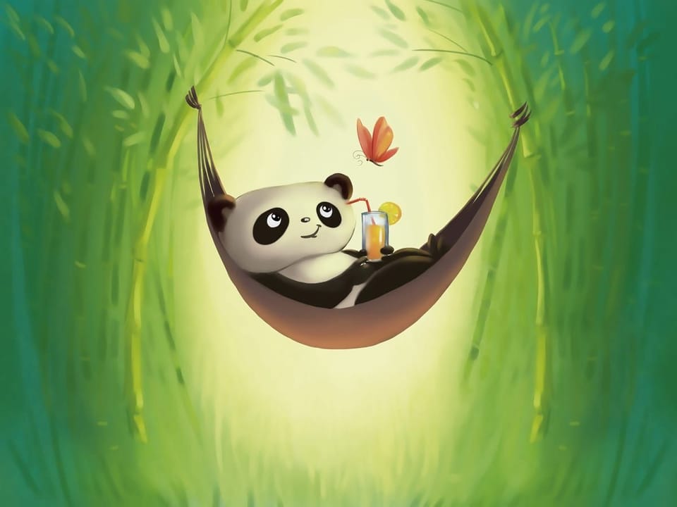Fototapeta Panda w hamaku wśród bambusów na wymiar