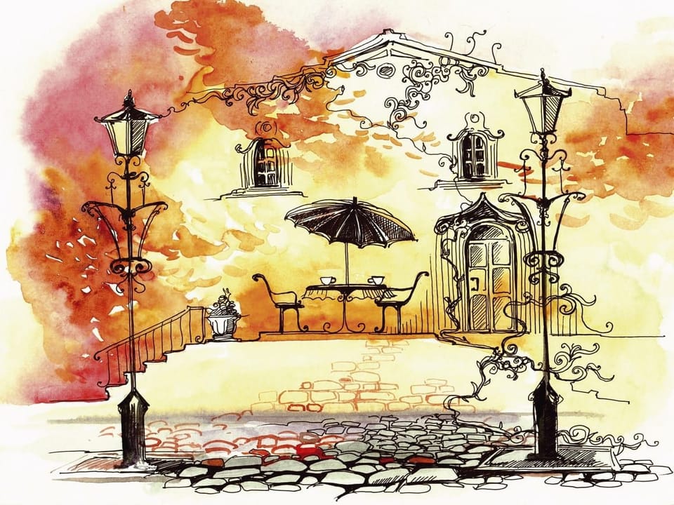 Fototapeta Taras z latarniami i stolikiem