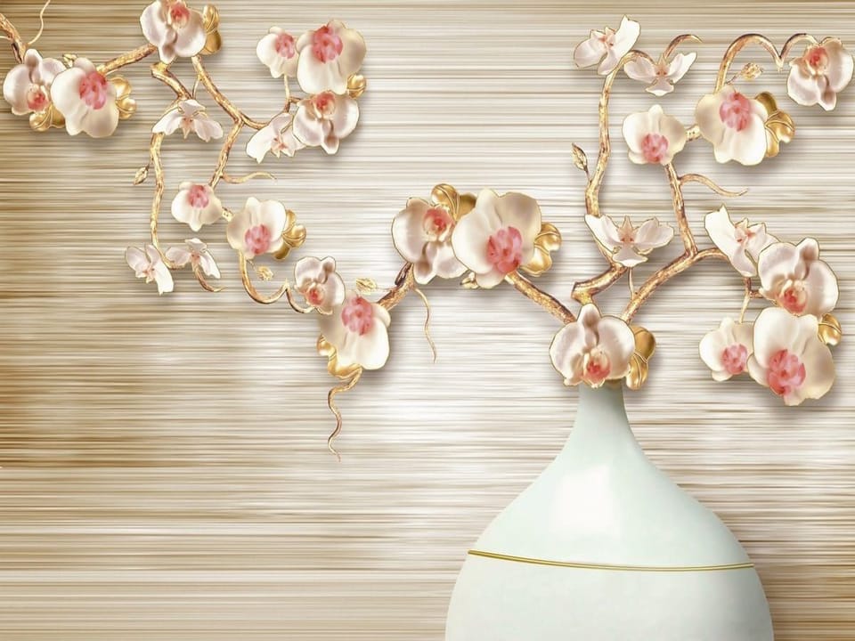 Fototapeta Orchidee w wazonie na tle linii na wymiar