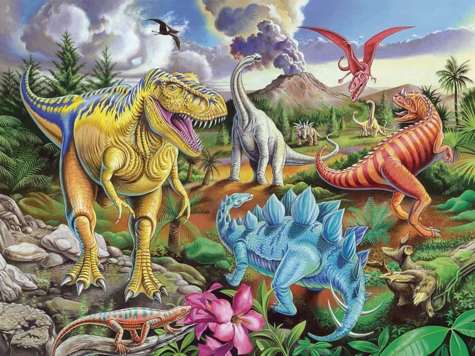 Fototapeta Dinozaury wśród bujnej roślinności na wymiar