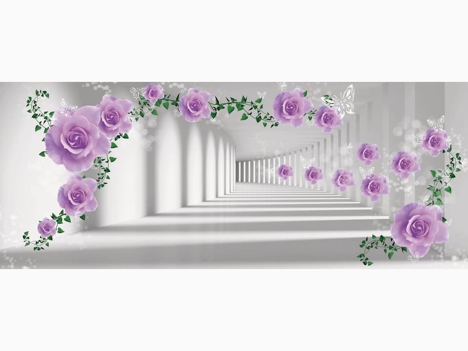 Fototapeta Fioletowe róże w białym korytarzu na wymiar