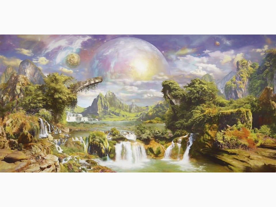 Fototapeta Fantastyczny krajobraz z wodospadami na wymiar