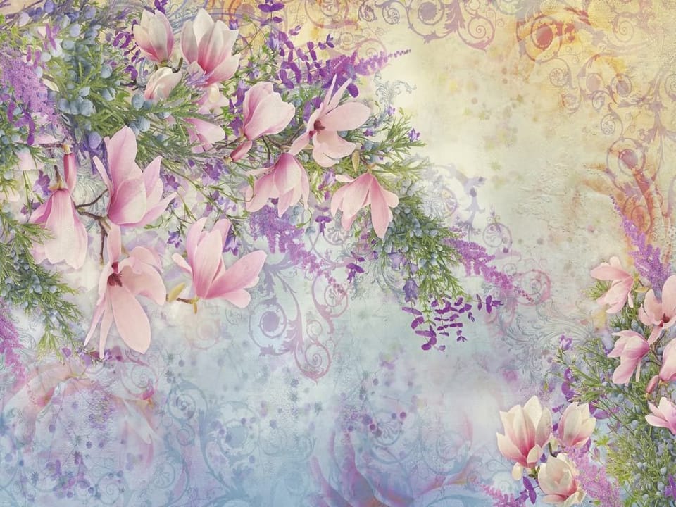 Fototapeta Magnolie w towarzystwie lawendy na wymiar