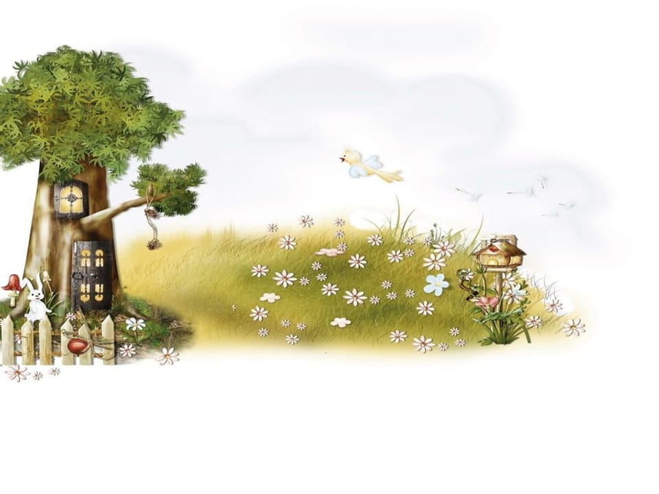 Fototapeta Drzewo z domkiem i ogrodzeniem