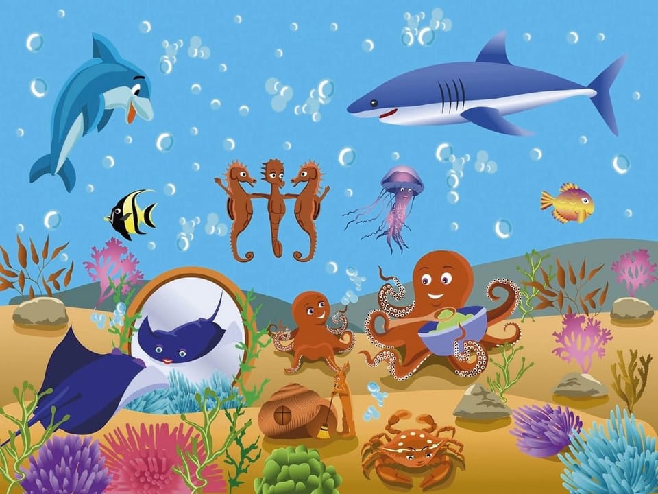 Fototapeta Podwodna scena z morskimi zwierzętami