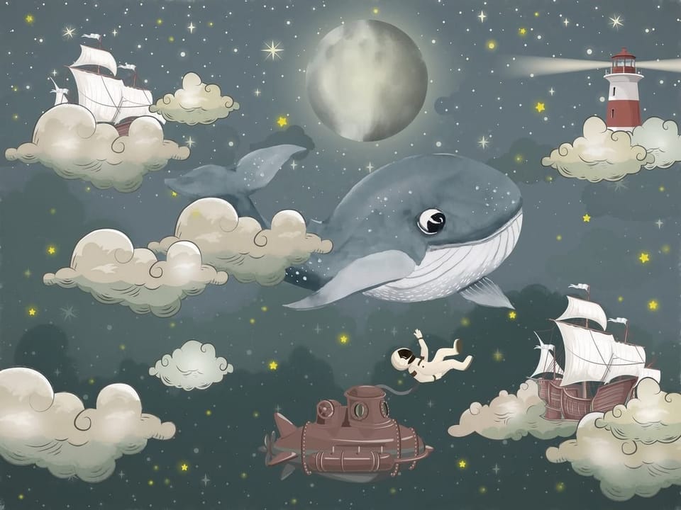 Fototapeta Wieloryb w Chmurach Nocą na wymiar
