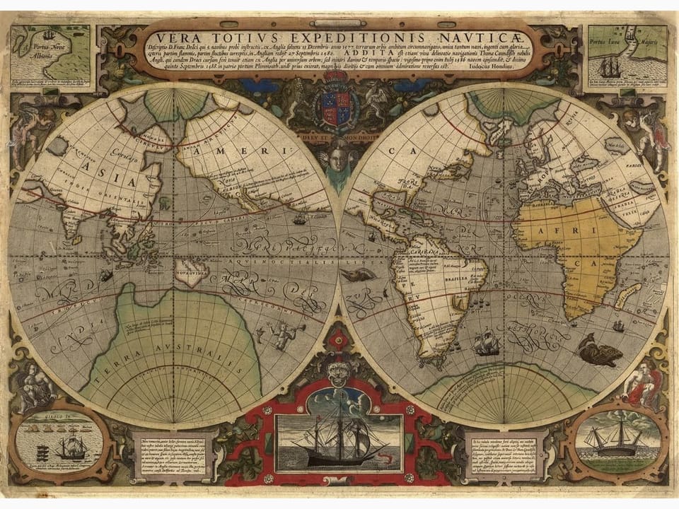 Fototapeta Stara mapa świata z globusami