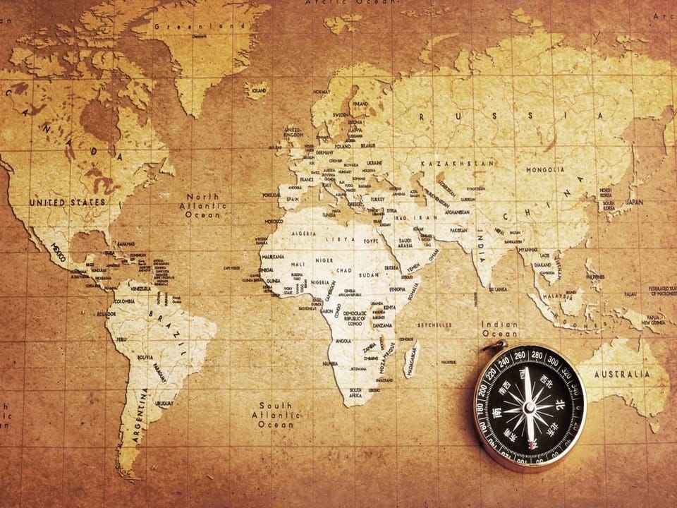 Fototapeta Stara mapa świata z kompasem